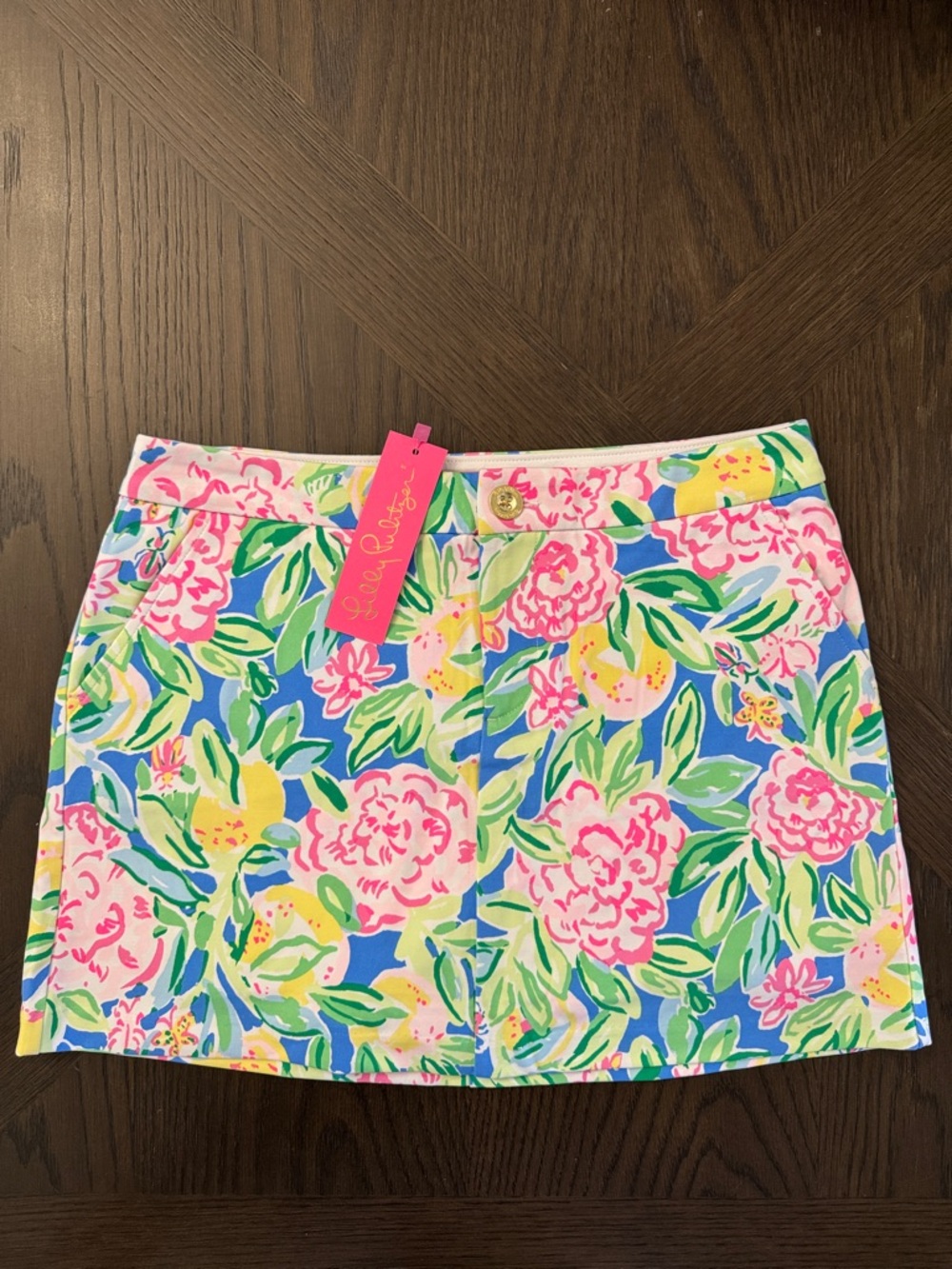 Lilly Pulitzer Blue Pink Green Floral Skirt with Yellow Accents